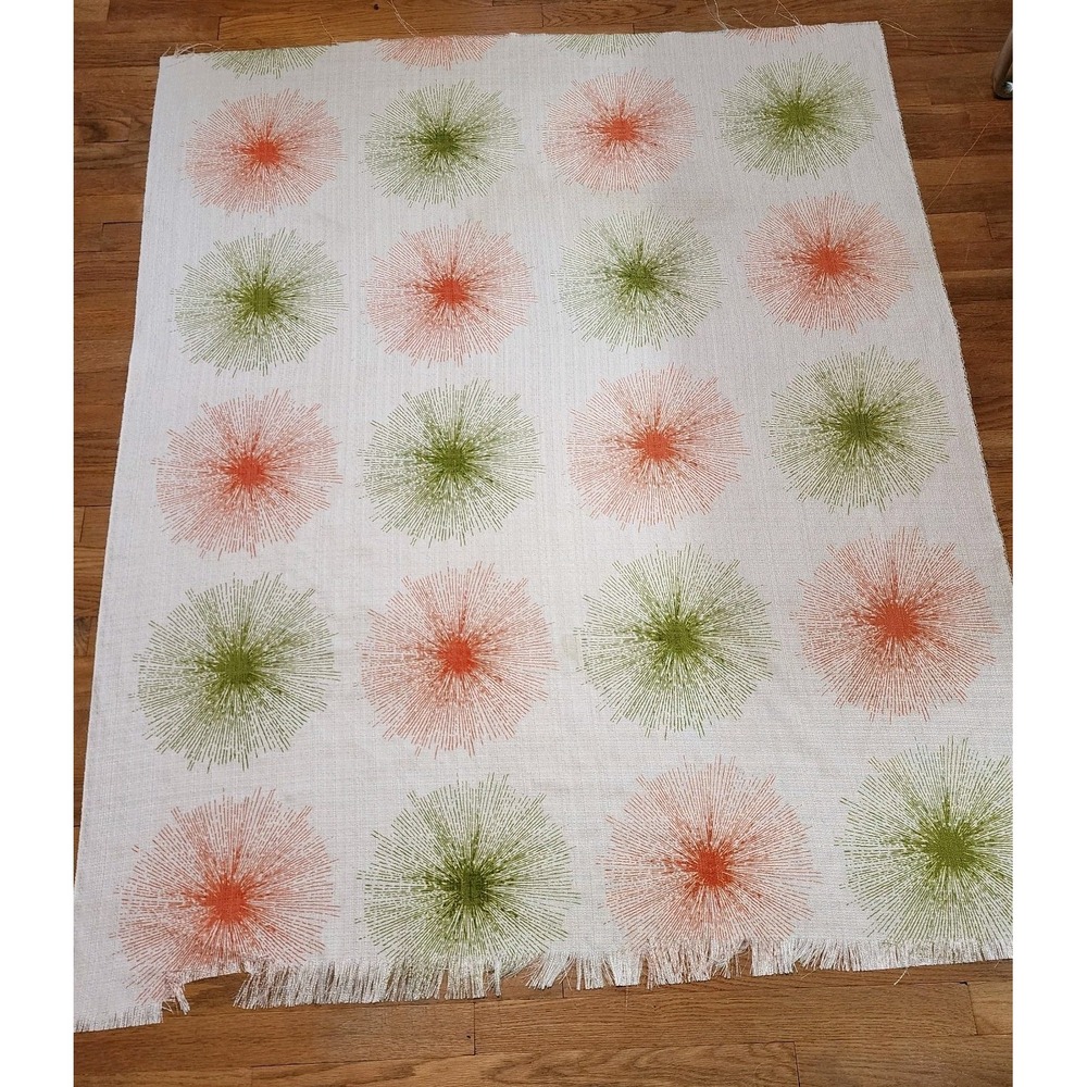 Vintage MCM Green Orange 70s‎ Retro Fabric Textile Atomic Groovy Starburst
